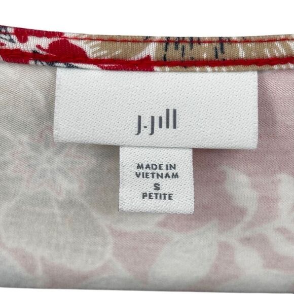 J. Jill Floral Short Sleeve Round Neck Front Pocket Dress Red Size Small Petite - Picture 2 of 8